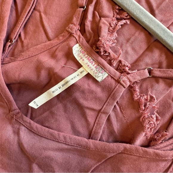 Free People Tattered Up Slip Dress Mauve Pink XS Flowy Boho Distressed Fringe - Picture 6 of 9